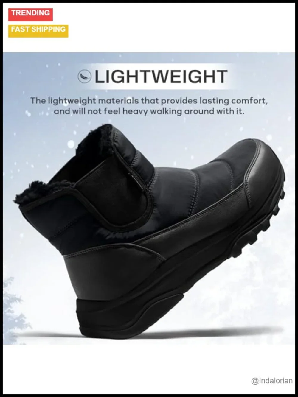 Men's Waterproof Snow Boots with Arch Support, Calf High, Slip-On, Nylon and
